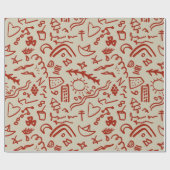 Papier Cadeau Doodé rouge et beige (Plat)