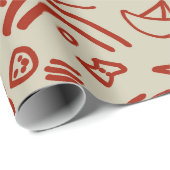 Papier Cadeau Doodé rouge et beige (Coin rond)