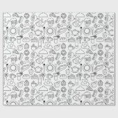 Papier Cadeau Doodle alimentaire noir et blanc (Plat)