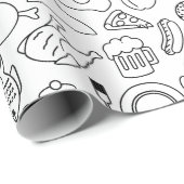 Papier Cadeau Doodle alimentaire noir et blanc (Coin rond)