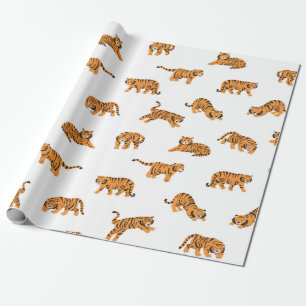Papier Cadeau Doodle animal tigre japonais sans soudure main vin