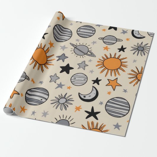 Papier Cadeau Doodle céleste fantaisiste (Déroulé)
