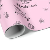 Papier Cadeau Doodle de Noël Nom personnalisé Personnalisé (Coin rond)