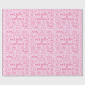 Papier Cadeau Doodle de Noël rose | Merry Magic (Plat)