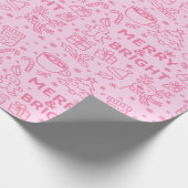 Papier Cadeau Doodle de Noël rose | Merry Magic (Coin)