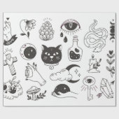 Papier Cadeau doodle de tatouage mystique dessiné à la main, bad (Plat)