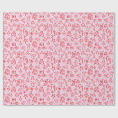 Papier Cadeau Doodle de Vacances Rouge et rose (Plat)