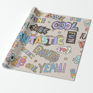 Papier Cadeau Doodle Lettering Mots Cool amusant main vintage ti