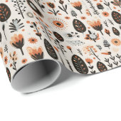 Papier Cadeau Doodle mignon Scandinave Folk Motif de Noël (Coin rond)