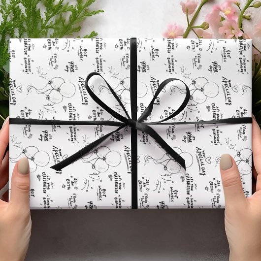 Papier Cadeau Doodle moderne Balloon Joyeux anniversaire