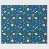 Papier Cadeau Doodle Motif de l'espace extra-atmosphérique | ble (Plat)