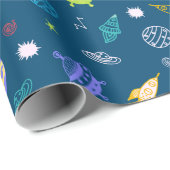 Papier Cadeau Doodle Motif de l'espace extra-atmosphérique | ble (Coin rond)