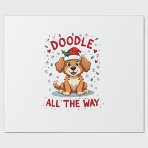 Papier Cadeau Doodle tout au long drôle de chapeau de Santa Gold