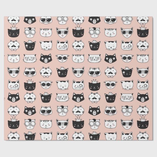 Papier Cadeau Doodles à visage de chat soyeux (Plat)