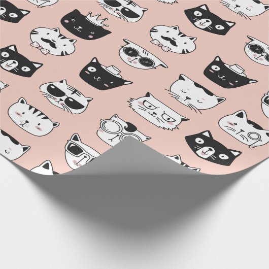 Papier Cadeau Doodles à visage de chat soyeux (Coin)