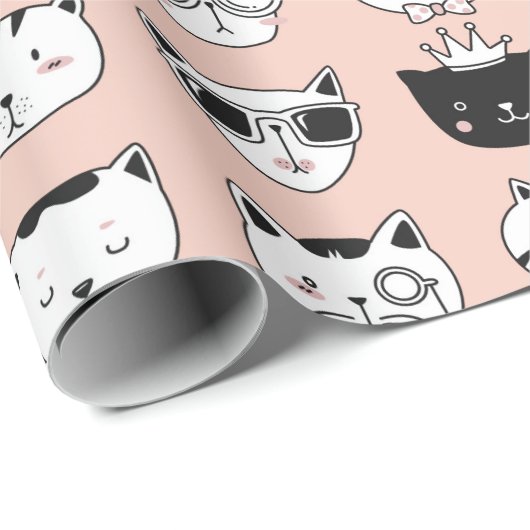 Papier Cadeau Doodles à visage de chat soyeux (Coin rond)