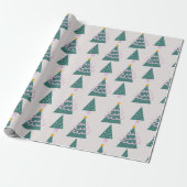 Papier Cadeau Doodles d'arbres mignons rose vert (Déroulé)