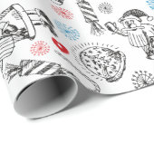 Papier Cadeau Doodles de Noël (Coin rond)