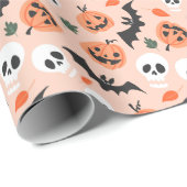 Papier Cadeau Doodles d'Halloween, citrouilles, chauves-souris m (Coin rond)