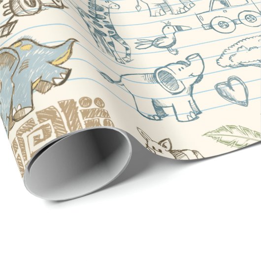 Papier Cadeau Doodles pour enfants (Coin rond)