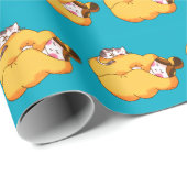 Papier Cadeau Dormir la fille avec chat confortable (Coin rond)