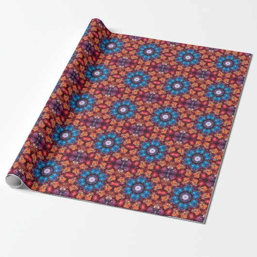 Papier Cadeau Dot Mandala bleu rouge et orange (Déroulé)