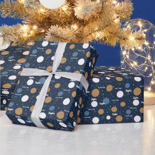Papier Cadeau Dots Moderne Dotée Bleu foncé Nom de Noël Texte