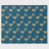 Papier Cadeau Double les Coeurs d'Amour Or sur Regal Blue (Plat)