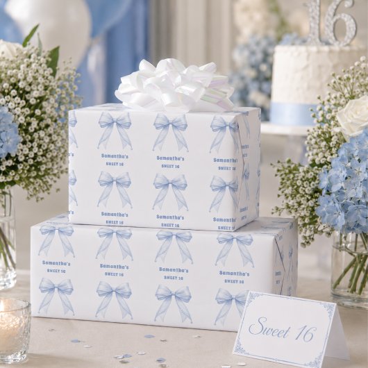 Papier Cadeau Douce 16 perles de ruban bleu