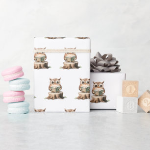 Papier Cadeau Douce Chouette Lisant un Livre Baby Shower