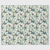 Papier Cadeau Douce Fête de Mariage Papillons Bleus (Plat)