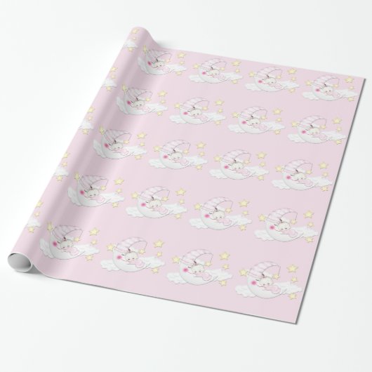 Papier Cadeau Douce Fille de la Lune Rose Bébé (Déroulé)