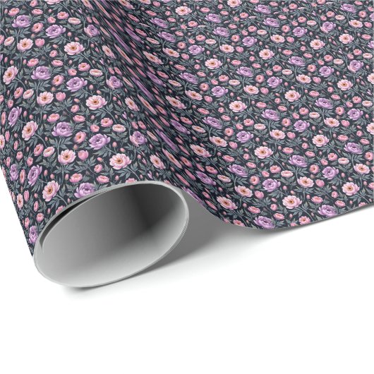 Papier Cadeau Douce Fleur Violet et Rose (Coin rond)