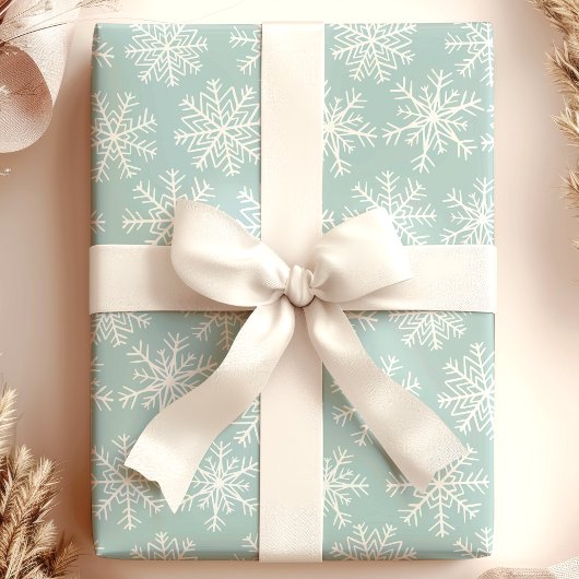 Papier Cadeau Douce Noël Flocon de Neige Bleu Blanc