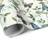 Papier Cadeau Douce Robe Papillons Bleus Salle (Coin rond)