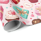 Papier Cadeau Douce rose Saint-Valentin (Coin rond)