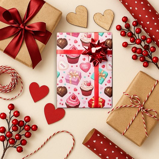 Papier Cadeau Douce rose Saint-Valentin
