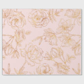 Papier Cadeau Doucement rose, avec les roses décrites par or (Plat)