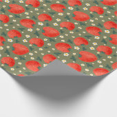 Papier Cadeau Douces Prairies de Fraises Fruit Mignon en Vert Ol (Coin)