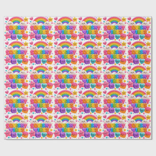 Papier Cadeau Douces Vibrations Mignon Kawaii Arc-en-Ciel Ombre