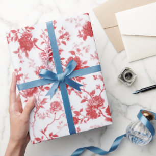 Papier Cadeau Douche de Mariage Florale aux Roses Rouges