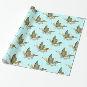 Papier Cadeau DOUCHE GARÇON STORK BÉBÉ, Blanc Bleu Turquoise