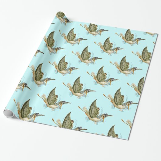 Papier Cadeau DOUCHE GARÇON STORK BÉBÉ, Blanc Bleu Turquoise (Déroulé)