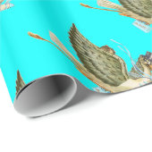 Papier Cadeau DOUCHE GARÇON STORK BÉBÉ, Blanc Bleu Turquoise (Coin rond)