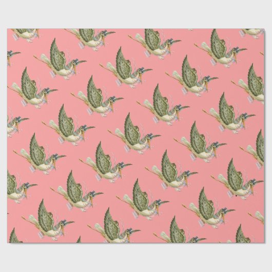 PAPIER CADEAU DOUCHE POUR FILLE ROSE STORK BÉBÉ (Plat)