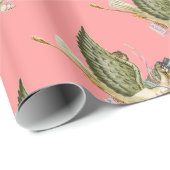 PAPIER CADEAU DOUCHE POUR FILLE ROSE STORK BÉBÉ (Coin rond)