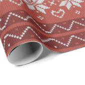 Papier Cadeau Douille de Noël moche Scandinave Knit Coeur rouge (Coin rond)