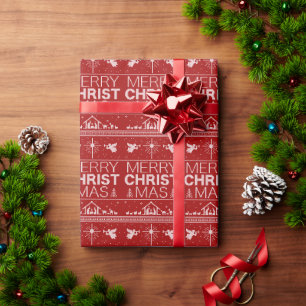 Papier Cadeau Douleur de Noël moche Religieux Christian Rouge