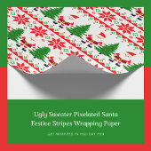 Papier Cadeau Doux affreux Pixelé Père Noël Festive Stripes