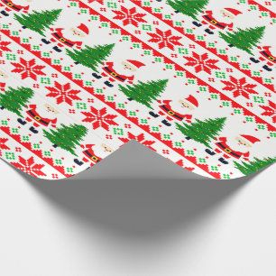 Papier Cadeau Doux affreux Pixelé Père Noël Festive Stripes